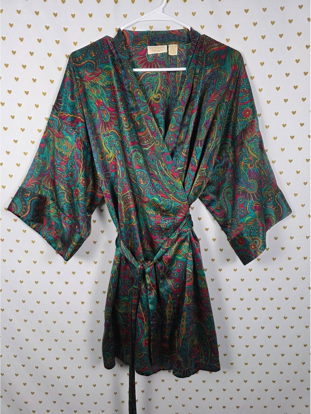 Vintage Victoria's Secret Gold Label Paisley Satin Kimono Robe One Size Belted